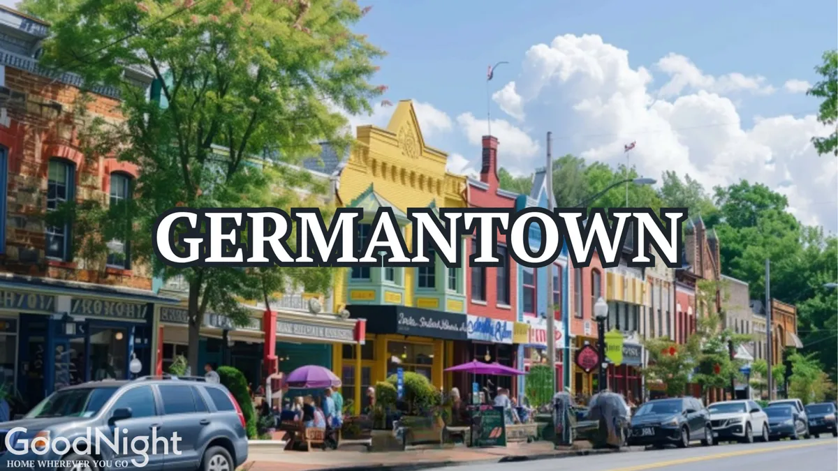A vibrant exterior street scene featuring colorful buildings, busy sidewalks with people socializing, and shopfronts shaded by umbrellas. The dynamism of the street captures Midtown’s lively urban energy, showcasing the walkability and the variety of dining and entertainment options nearby.